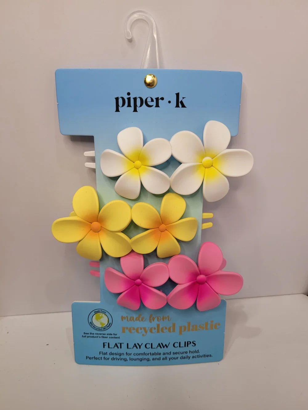 👉✨️Piper K Floral Flat Lay Claw Clips - White, Yellow, Pink
